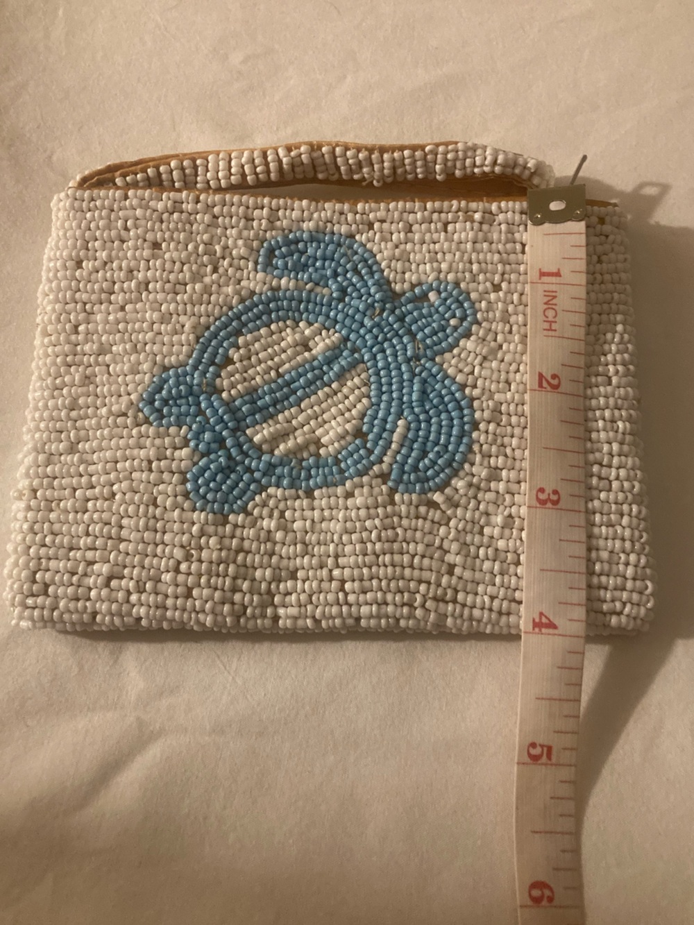Beaded Turtle Pouch with Wristlet Strap and Zipper - Picture 3 of 14